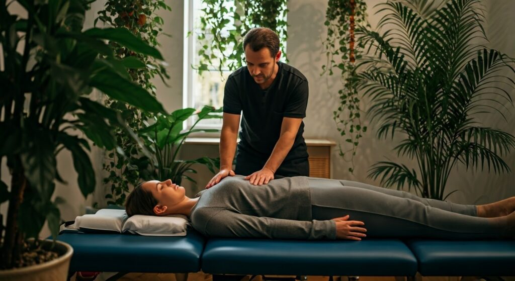 Chiropractic session with mindfulness elements.